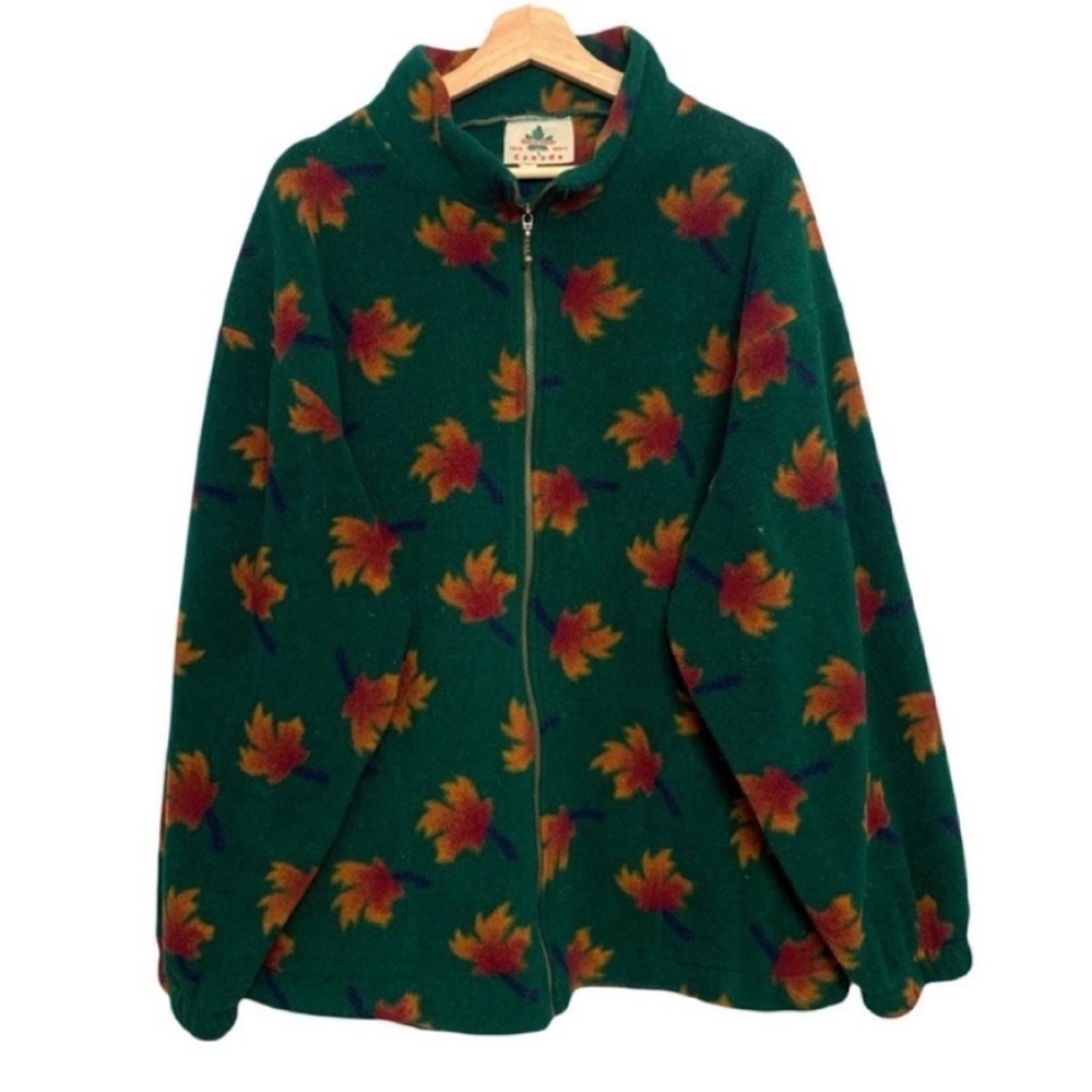 Vintage Canada Maple Leaf Zip Up Fleece Jacket with Front Pockets Size XL